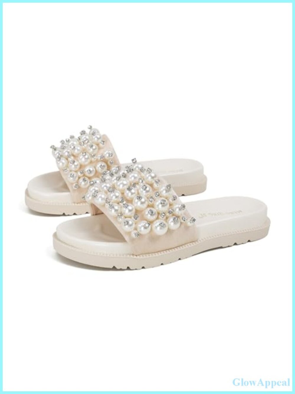 Pearl Rhinestone Open Toe Platform Slide Sandals Cushioned Non-Slip Sole
